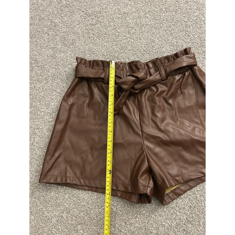 VTG‎ Jolie & Joy Faux Leather Shorts Womens Large Brown Excellent Paperbag Waist